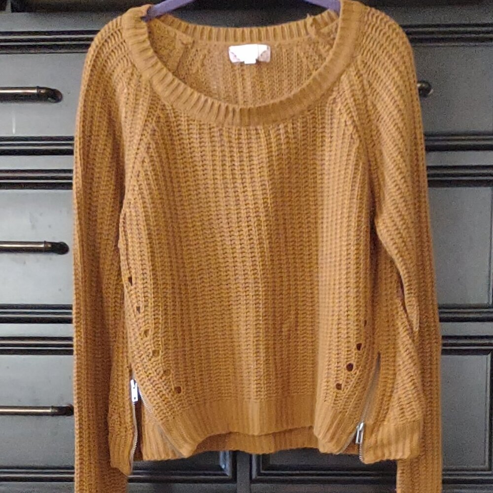 Mustard Knit Sweater with Side Zippers